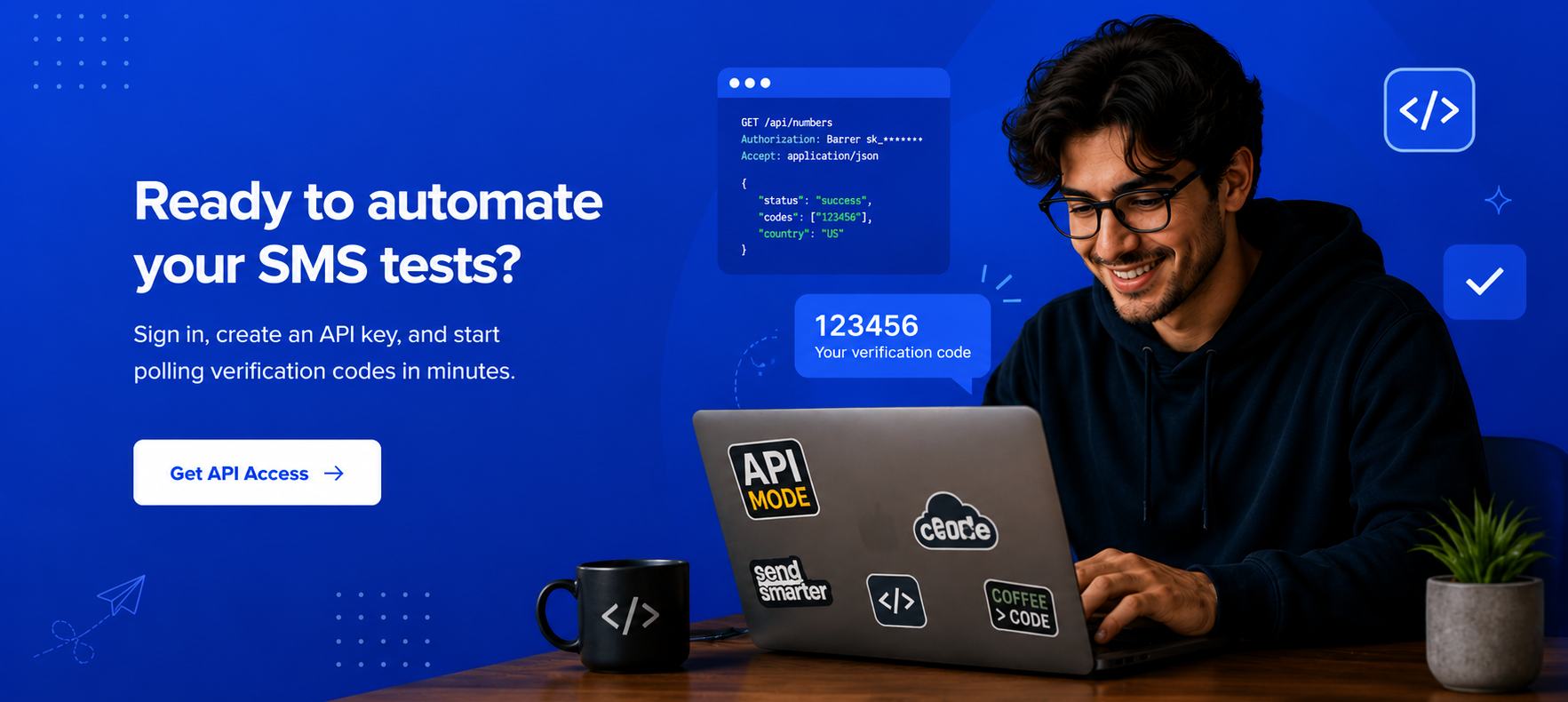 Ready to automate your SMS tests? Request an API token and start polling verification codes. Get API access.