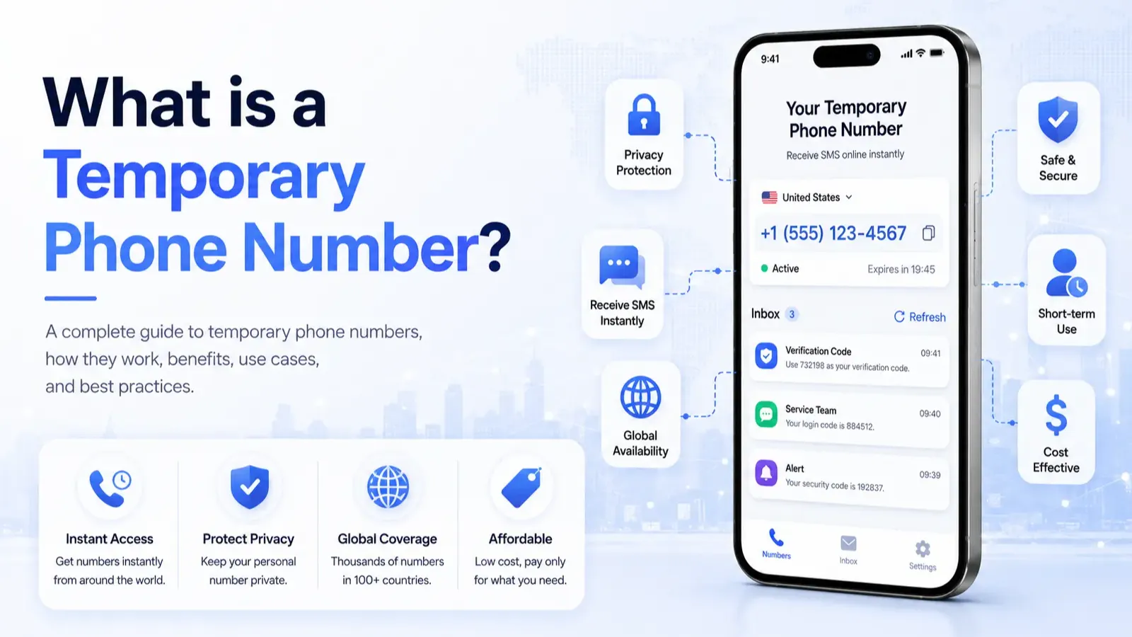 Illustration of a temporary virtual phone number used to receive SMS online